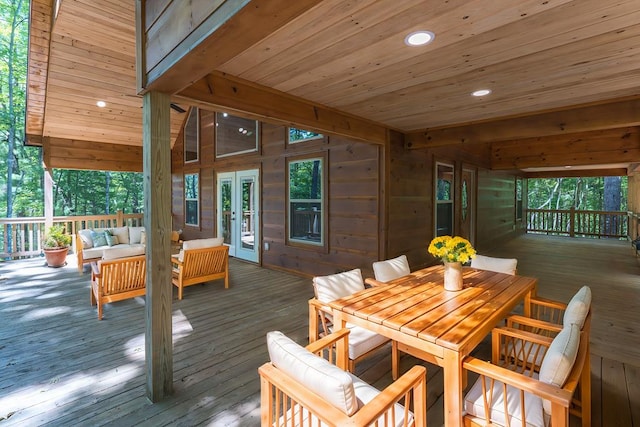 wooden terrace featuring french doors