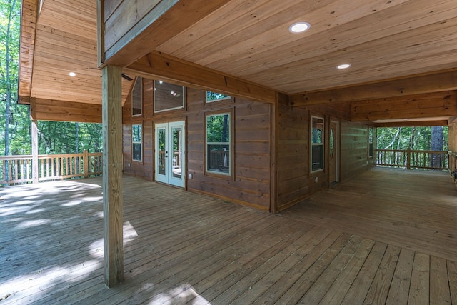 wooden terrace featuring french doors