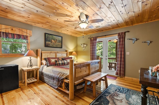 264 Summit St, Ellijay, GA 30540 - bedroom featuring wood ceiling, access to exterior, wood finished floors, and fridge