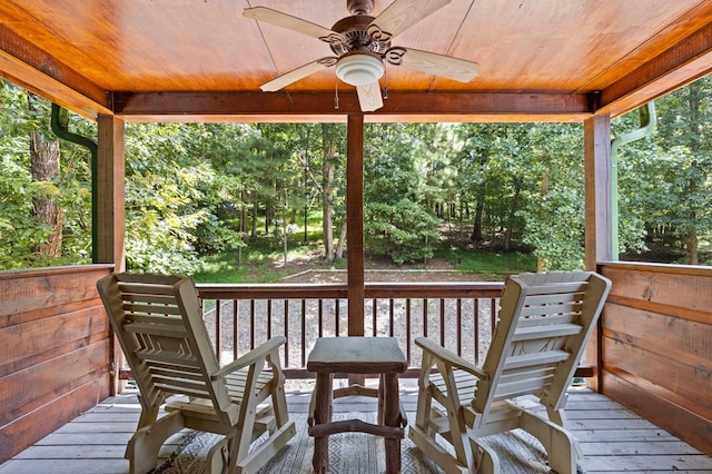 264 Summit St, Ellijay, GA 30540 - wooden deck with ceiling fan and view of wooded area