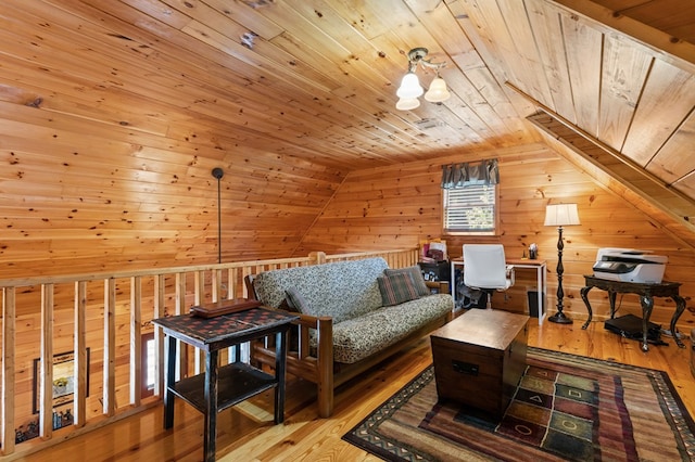 264 Summit St, Ellijay, GA 30540 - sitting room featuring wood ceiling, wooden walls, hardwood / wood-style flooring, and lofted ceiling