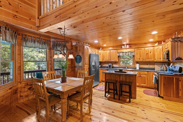 264 Summit St, Ellijay, GA 30540 - dining area featuring light wood-style flooring, recessed lighting, and wooden ceiling