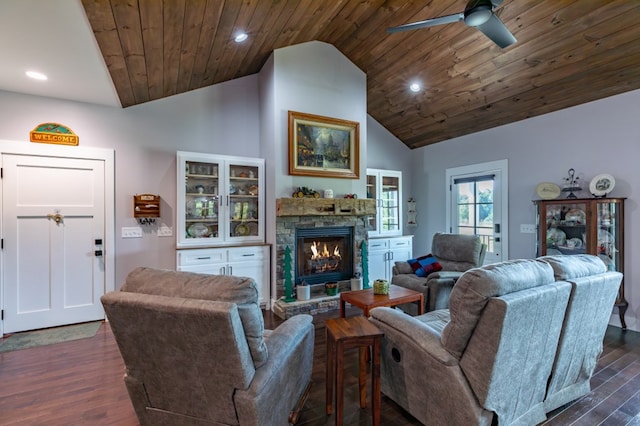 21 Hogue Way, Blairsville, GA 30512 - living area featuring recessed lighting, ceiling fan, vaulted ceiling, and a fireplace
