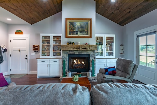 21 Hogue Way, Blairsville, GA 30512 - living area featuring recessed lighting, wooden ceiling, dark wood-style floors, and lofted ceiling