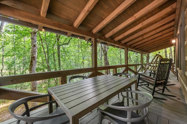 421 Weeks Creek Rd, Blue Ridge, GA 30513 - wooden deck featuring outdoor dining space and a view of trees