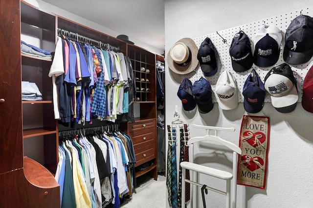 spacious closet featuring light carpet