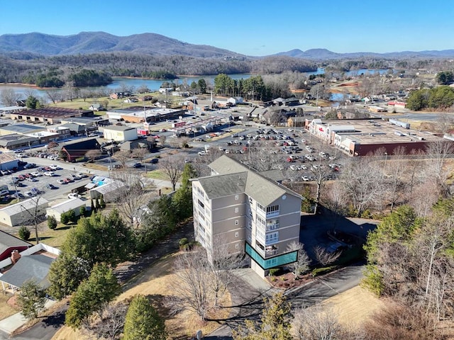 aerial view with a water and mountain view