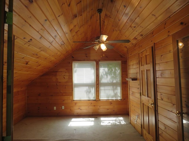905 Johnson Rd, Hiawassee, GA 30546 - additional living space with wooden walls, a ceiling fan, lofted ceiling, and wood ceiling