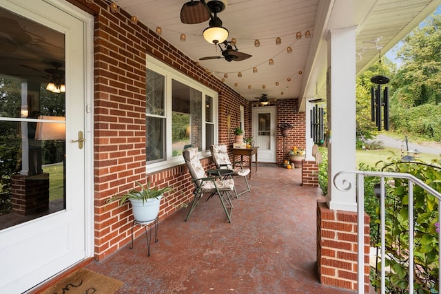 view of patio / terrace featuring covered porch and ceiling fan