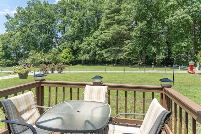 wooden deck featuring a yard