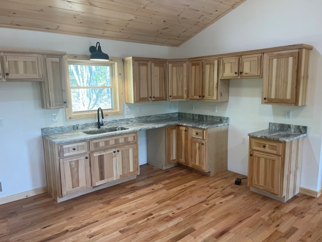 60 Lazy Creek Ln, Murphy, NC 28906 - kitchen featuring light wood finished floors, wood ceiling, dark stone countertops, and lofted ceiling