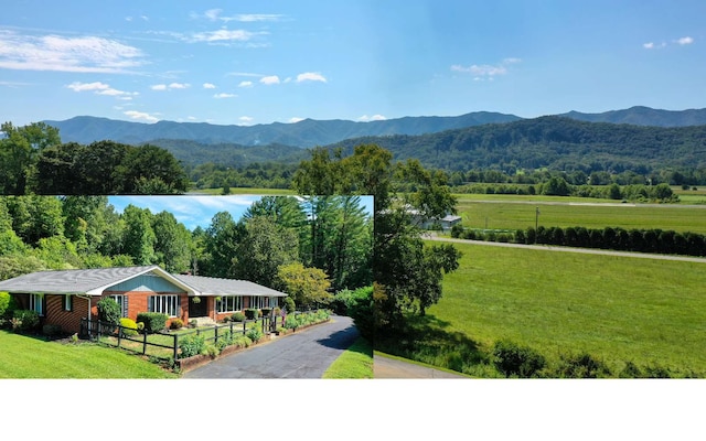 view of mountain feature with a rural view