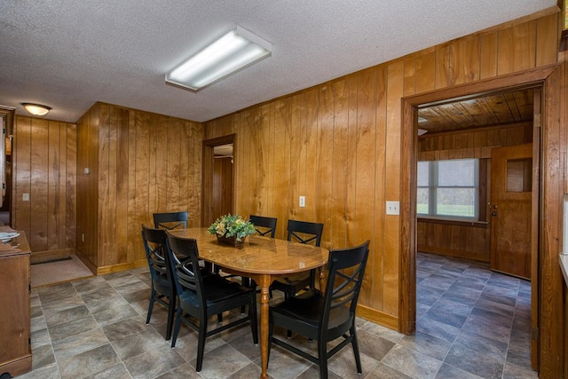 2915 Airport Rd, Marble, NC 28905 - dining room with wood walls, baseboards, and a textured ceiling