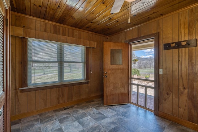 2915 Airport Rd, Marble, NC 28905 - entrance foyer with wood ceiling, wood walls, and a healthy amount of sunlight