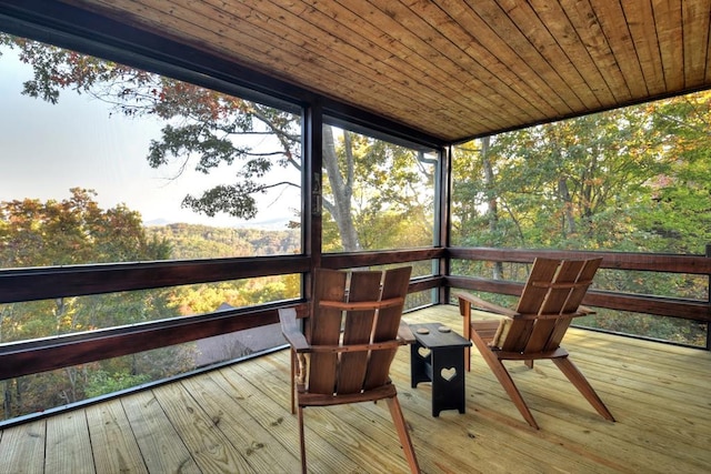 sunroom / solarium featuring wooden ceiling