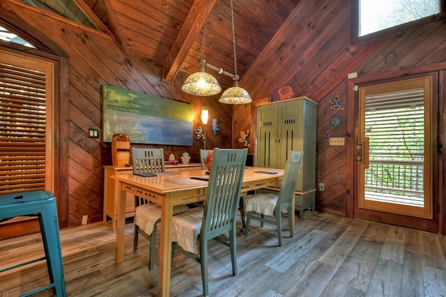 112 Songbird, Blue Ridge, GA 30513 - dining area with wooden walls, wood-type flooring, wooden ceiling, and a skylight