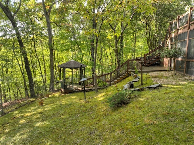 112 Songbird, Blue Ridge, GA 30513 - view of yard with stairs, a gazebo, and a forest view