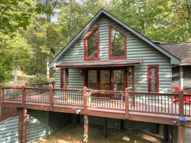 112 Songbird, Blue Ridge, GA 30513 - back of property featuring faux log siding, a deck, and a shingled roof