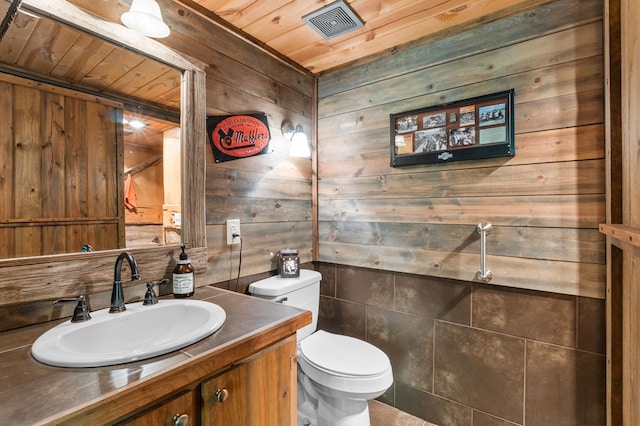 3660 Downings Creek Rd, Hayesville, NC 28904 - half bathroom featuring vanity, toilet, wooden walls, and wooden ceiling