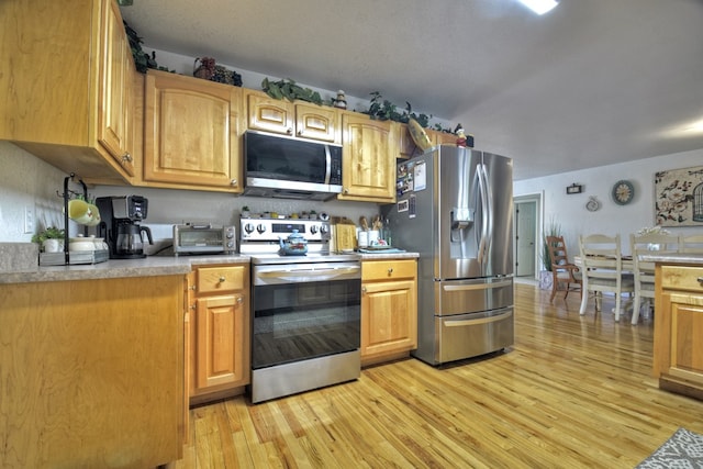 kitchen featuring stainless steel appliances and light hardwood / wood-style flooring