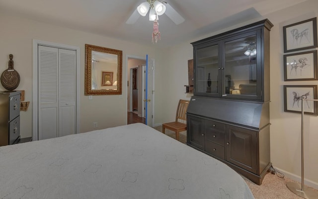 bedroom with a closet and ceiling fan