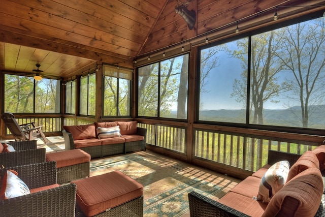 783 Moreland Dr N, Cherry Log, GA 30522 - sunroom / solarium with wooden ceiling, ceiling fan, and vaulted ceiling