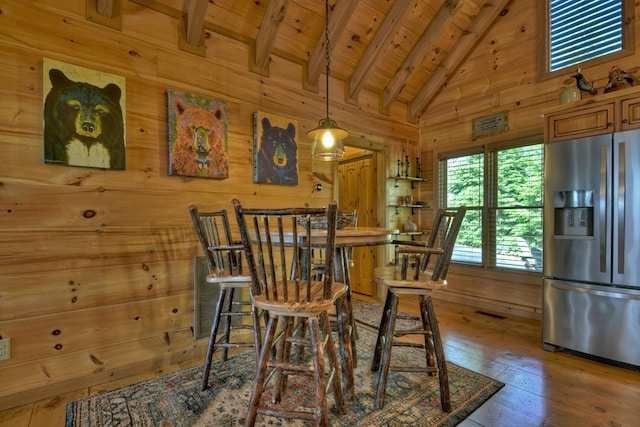 783 Moreland Dr N, Cherry Log, GA 30522 - dining area with wood ceiling, hardwood / wood-style flooring, and wooden walls