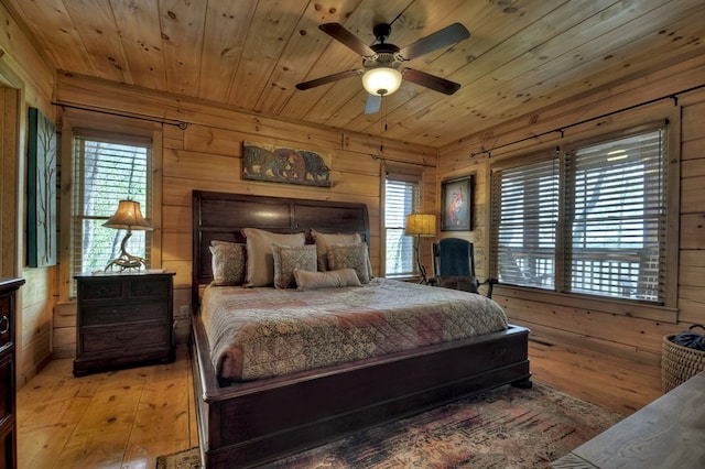 783 Moreland Dr N, Cherry Log, GA 30522 - bedroom featuring wood-type flooring, wooden ceiling, ceiling fan, and wooden walls