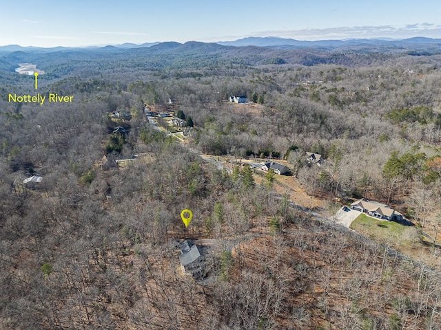 bird's eye view with a mountain view