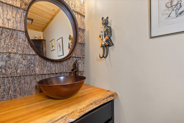 510 Gallery Ct, Ellijay, GA 30540 - bathroom featuring vanity, vaulted ceiling, and wooden ceiling
