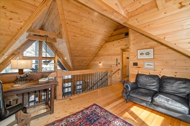 510 Gallery Ct, Ellijay, GA 30540 - living room featuring wood-type flooring, wooden ceiling, and wood walls