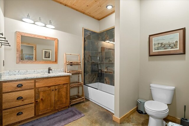 510 Gallery Ct, Ellijay, GA 30540 - bathroom featuring concrete floors, vanity,  shower combination, and wood ceiling