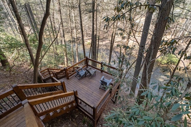 510 Gallery Ct, Ellijay, GA 30540 - wooden terrace with outdoor dining area and stairway
