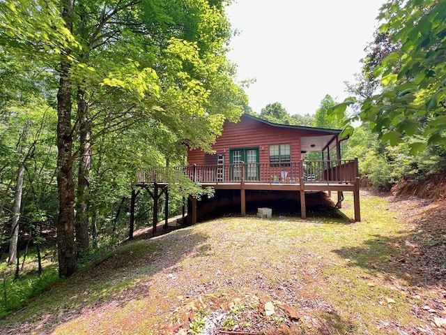 384 Shadow Pines Dr, Murphy, NC 28906 - rear view of house featuring a wooden deck and faux log siding