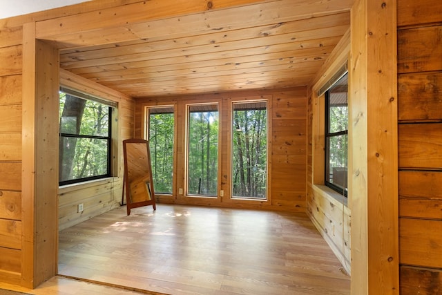881 Sawyer Cove Rd, Hayesville, NC 28904 - spare room with wood ceiling, wood walls, and light wood finished floors