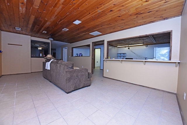 unfurnished living room with wood ceiling