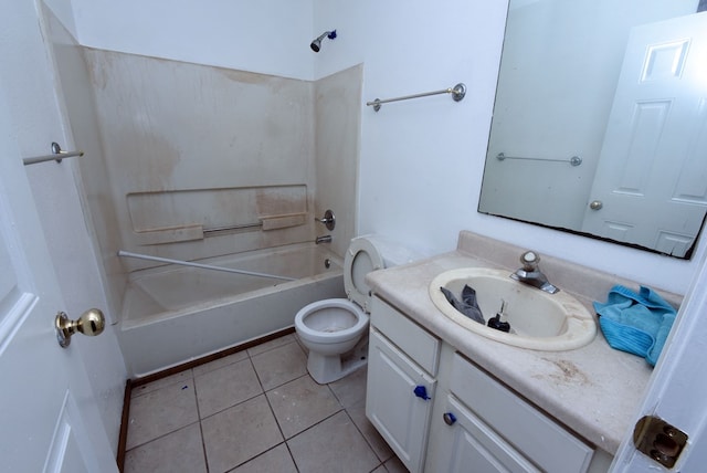 full bathroom with tile patterned flooring, vanity, tub / shower combination, and toilet