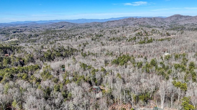 aerial view with a mountain view and a view of trees