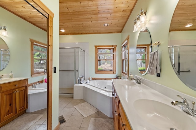 2487 Newport Dr, Ellijay, GA 30540 - bathroom with wood ceiling, a jetted tub, and a sink