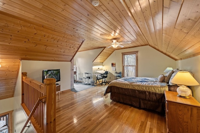 2487 Newport Dr, Ellijay, GA 30540 - bedroom with wood ceiling, light wood finished floors, ceiling fan, and lofted ceiling