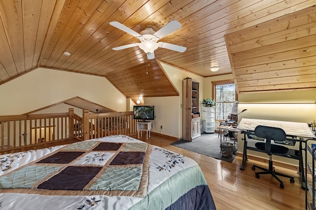 2487 Newport Dr, Ellijay, GA 30540 - bedroom with baseboards, wood finished floors, vaulted ceiling, and wood ceiling