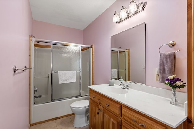 2487 Newport Dr, Ellijay, GA 30540 - full bathroom featuring toilet, tile patterned floors, vanity, and bath / shower combo with glass door