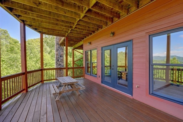 wooden terrace with french doors