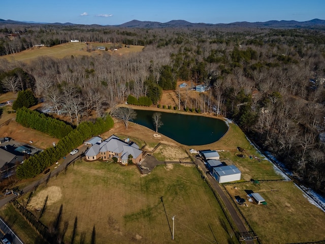 aerial view with a water and mountain view