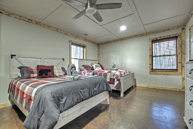 bedroom featuring ceiling fan