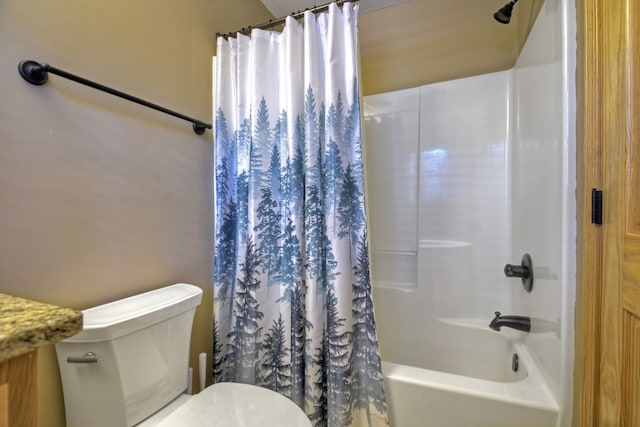 bathroom featuring toilet and shower / tub combo with curtain