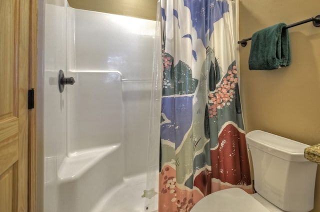 bathroom featuring a shower stall and toilet