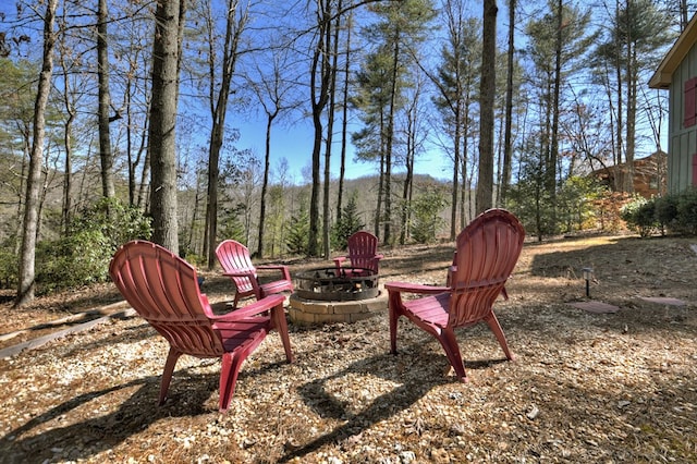 view of yard featuring a fire pit