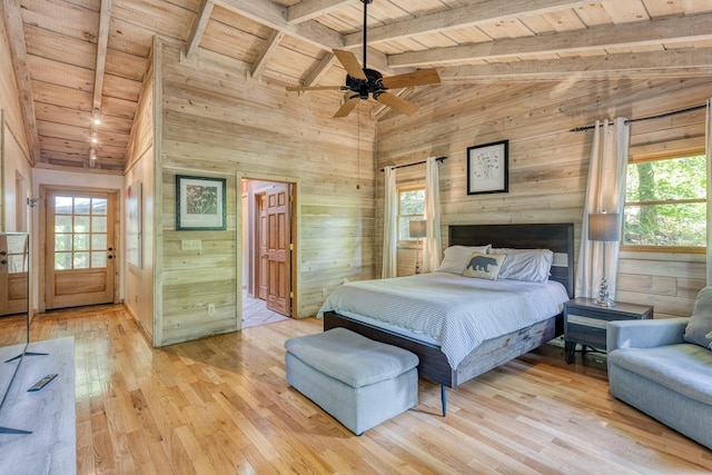 50 Rustic Rdg, Blue Ridge, GA 30513 - bedroom featuring wood ceiling, wood walls, multiple windows, and light wood-style flooring