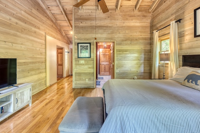 50 Rustic Rdg, Blue Ridge, GA 30513 - bedroom with wooden walls, wooden ceiling, light wood finished floors, and a ceiling fan